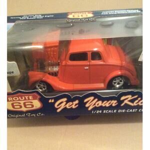 Rt 66 “Get Your Kicks” 1:24 Scale 1933 Willys Coupe Orange Diecast Model Car NIB